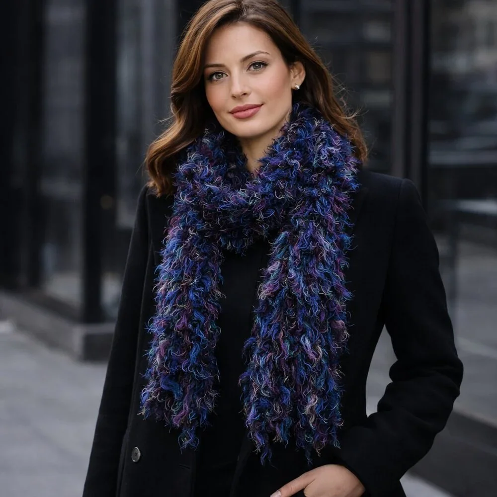 💙 Retro Jewel-Tone Eyelash Scarf — Statement Texture | Made in Korea